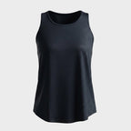 Black box-pleat active tank top, front view on model — Munns & Mars