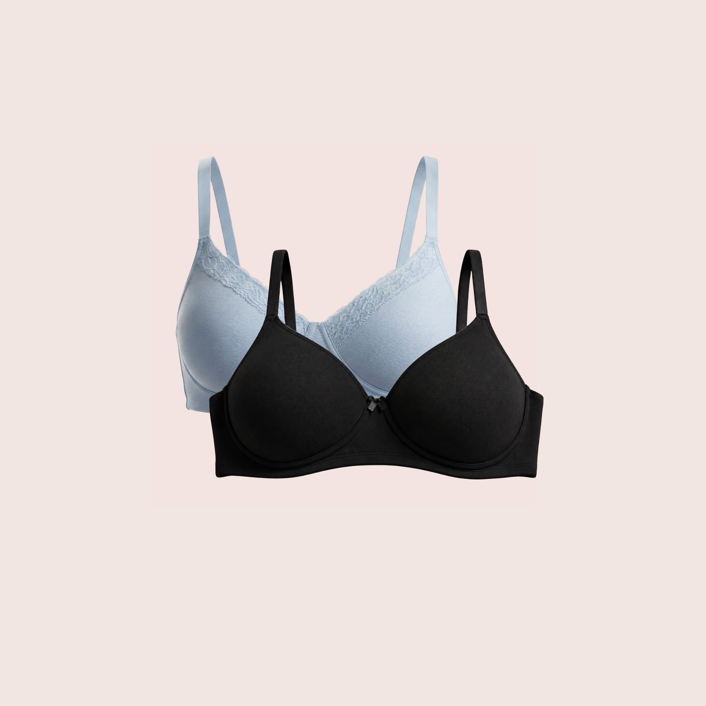 Munns & Mars Womens Cotton Lightly Padded T-Shirt Bra Plain and with Lace -  Pack of 2