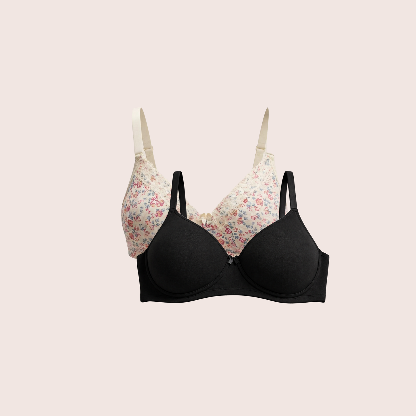 Munns & Mars Womens Cotton Lightly Padded T-Shirt Bra Plain and with Lace -  Pack of 2