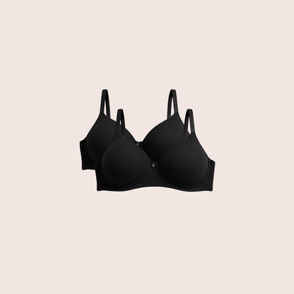 Munns & Mars Womens Cotton Lightly Padded T-Shirt Bra Plain and with Lace -  Pack of 2