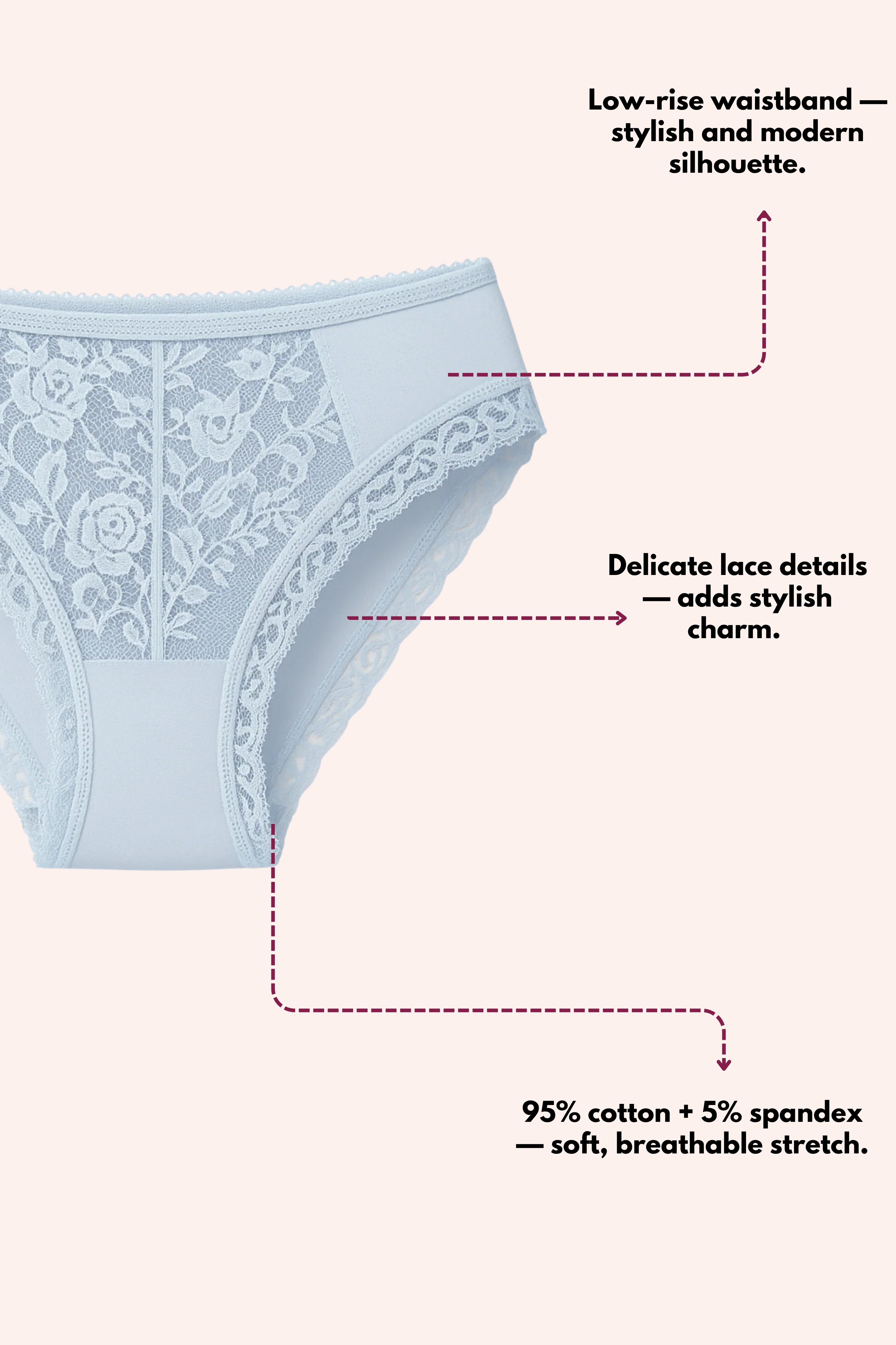 Mid Waist Bikini Panty with Lace (Pack of 5)