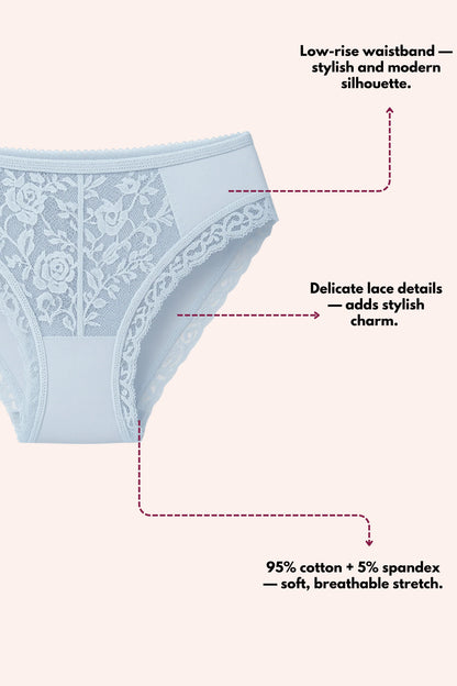 Mid Waist Bikini Panty with Lace  (Pack of 3)