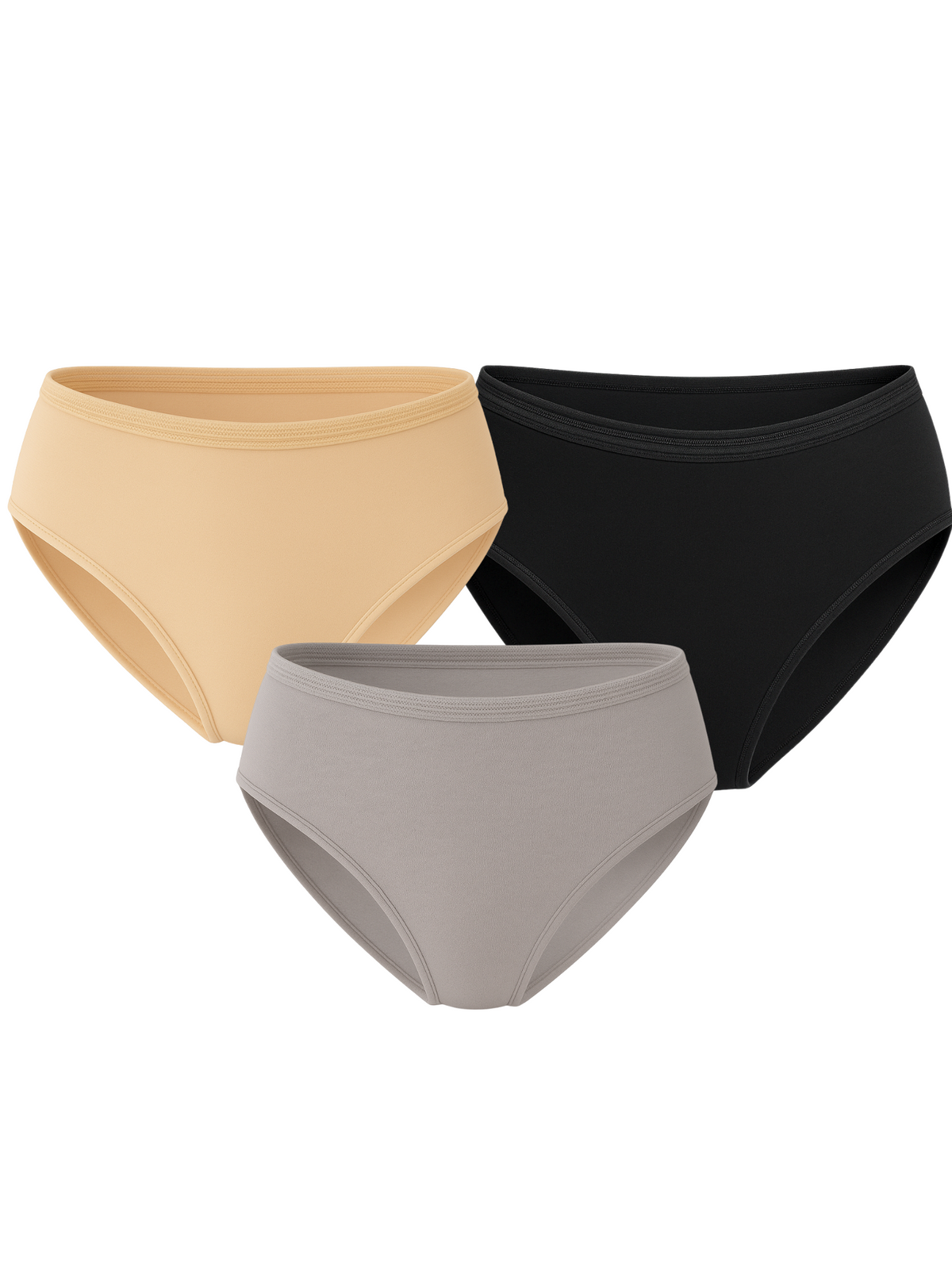 Mid Waist Hipster Panty With Outer Elastic Bundle Of 3 - ( Grey, Black & Beige)
