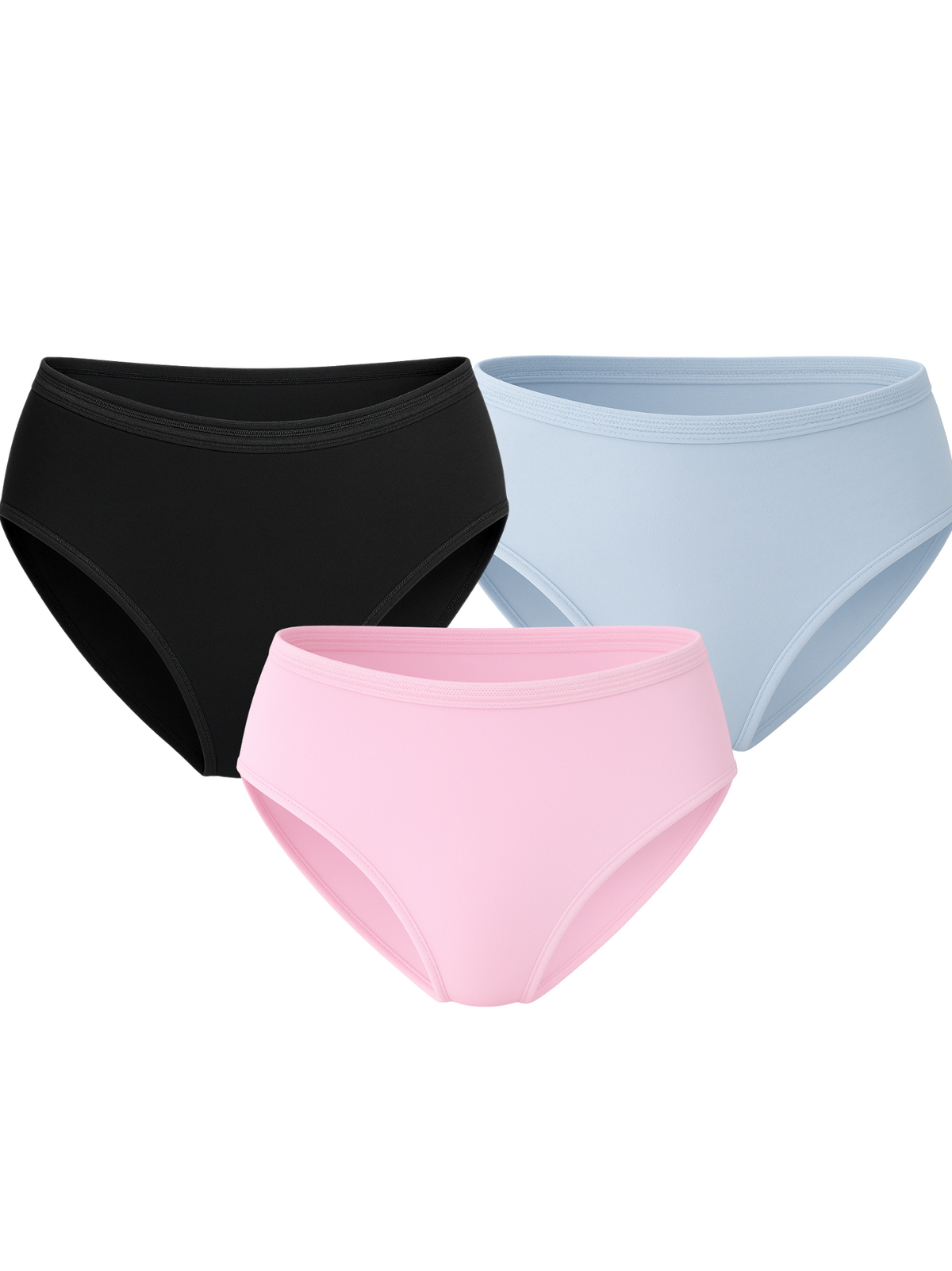 Mid Waist Hipster Panty With Outer Elastic Bundle Of 3 - ( Black, Sky Blue, & Baby Pink)
