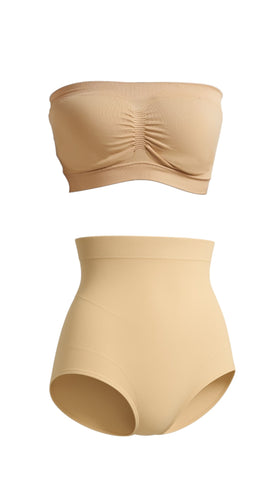 Munns & Mars Bundle of Seamless Non-Padded Tube Bra-Beige And Tummy Tucking Panty-Beige