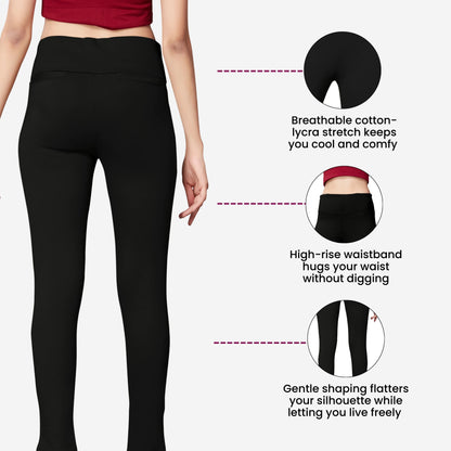 High Rise All Day Cotton Lycra Pant- Black