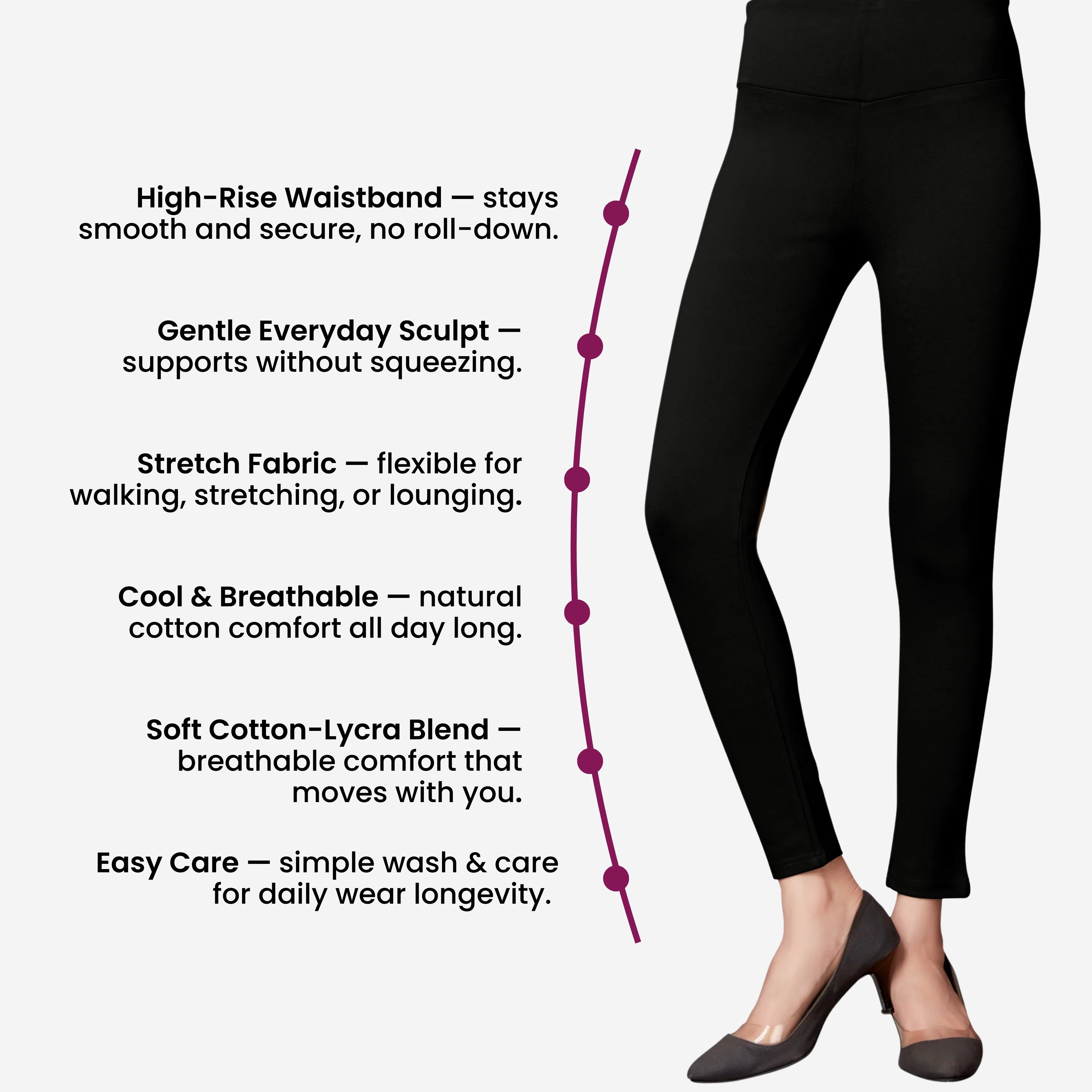 High Rise All Day Cotton Lycra Pant- Black