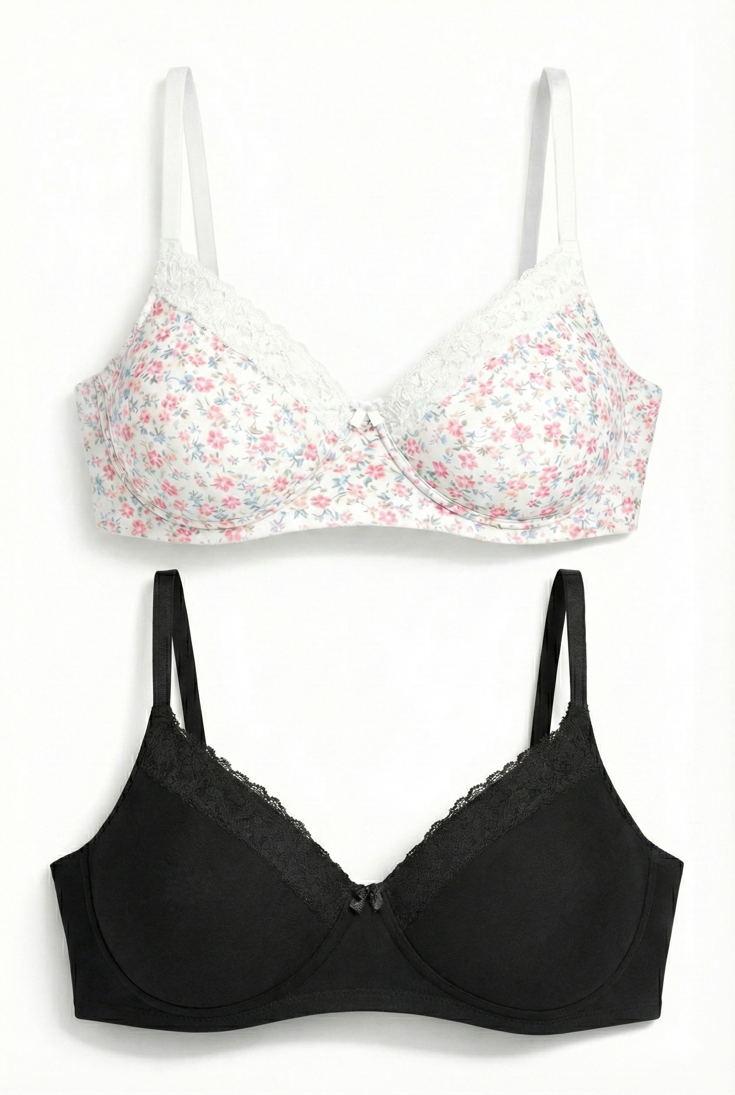 Munns & Mars Pack of 2 Cotton Lightly Padded T-Shirt Bra with lace Printed White and Black