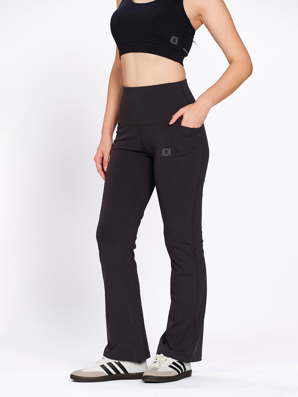 Women's Solid High Rise Bootcut Flare Tights/Leggings with Side Pockets