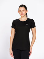 Black raglan-sleeve dry-fit sports t-shirt, on model — Munns & Mars