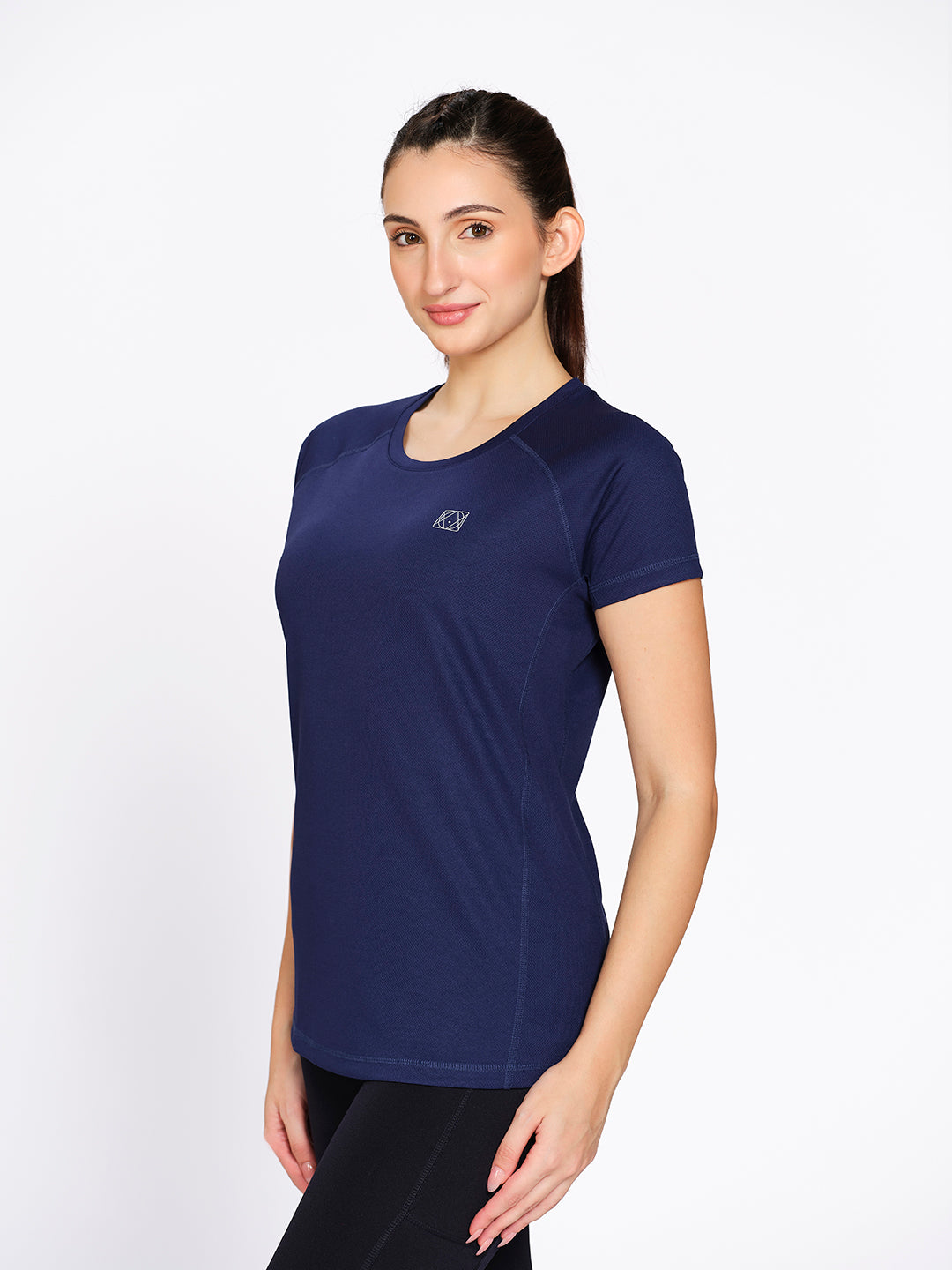 Navy Blue raglan-sleeve dry-fit sports t-shirt, on model — Munns & Mars