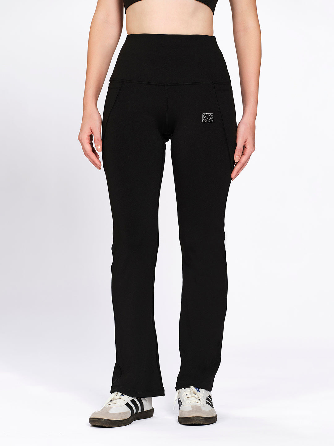 Women's Solid High Rise Bootcut Flare Tights/Leggings with Side Pockets