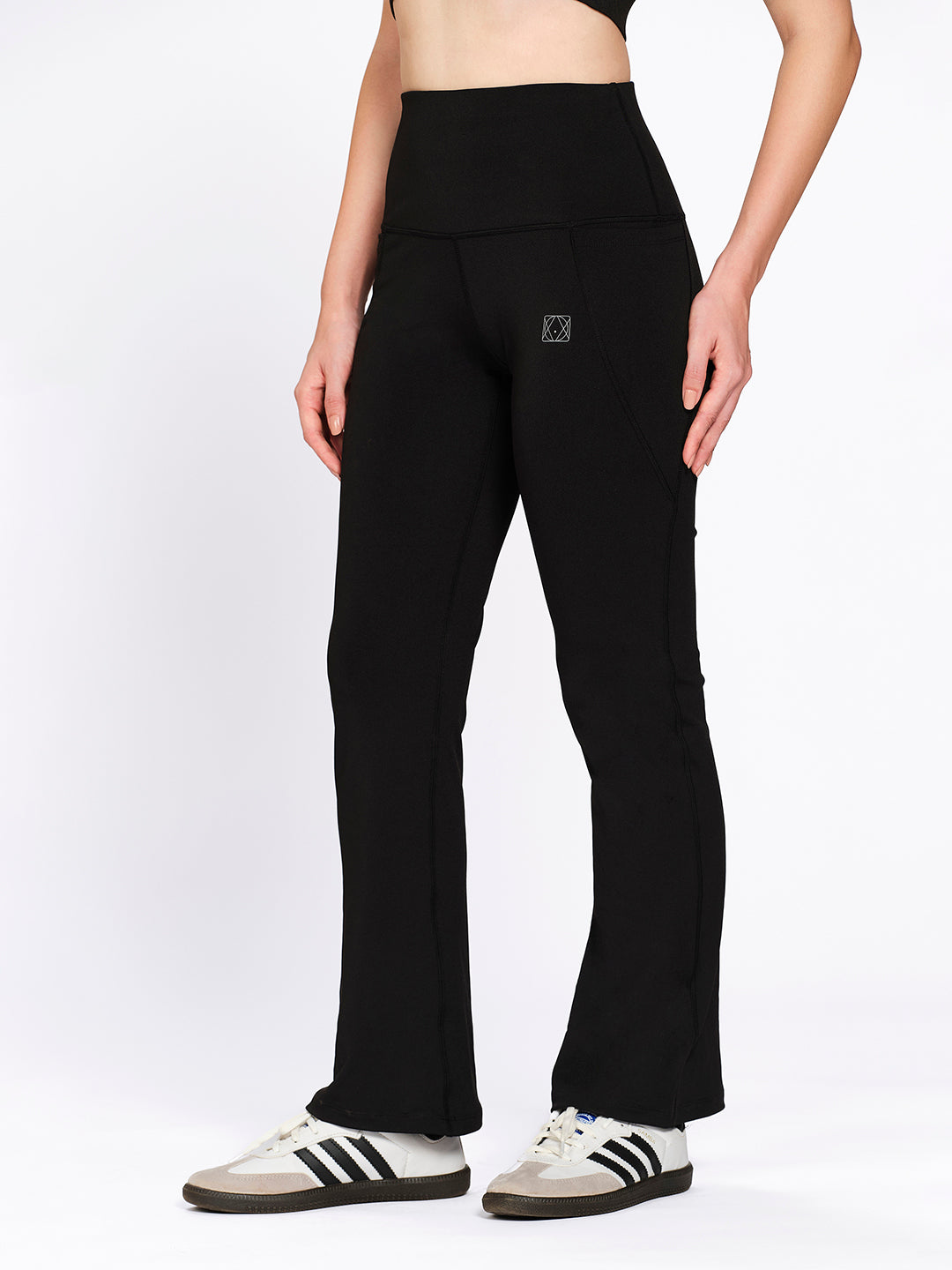 Women's Solid High Rise Bootcut Flare Tights/Leggings with Side Pockets