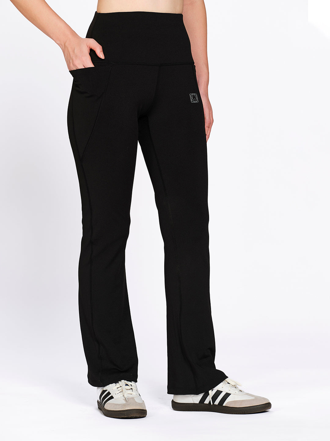 Women's Solid High Rise Bootcut Flare Tights/Leggings with Side Pockets