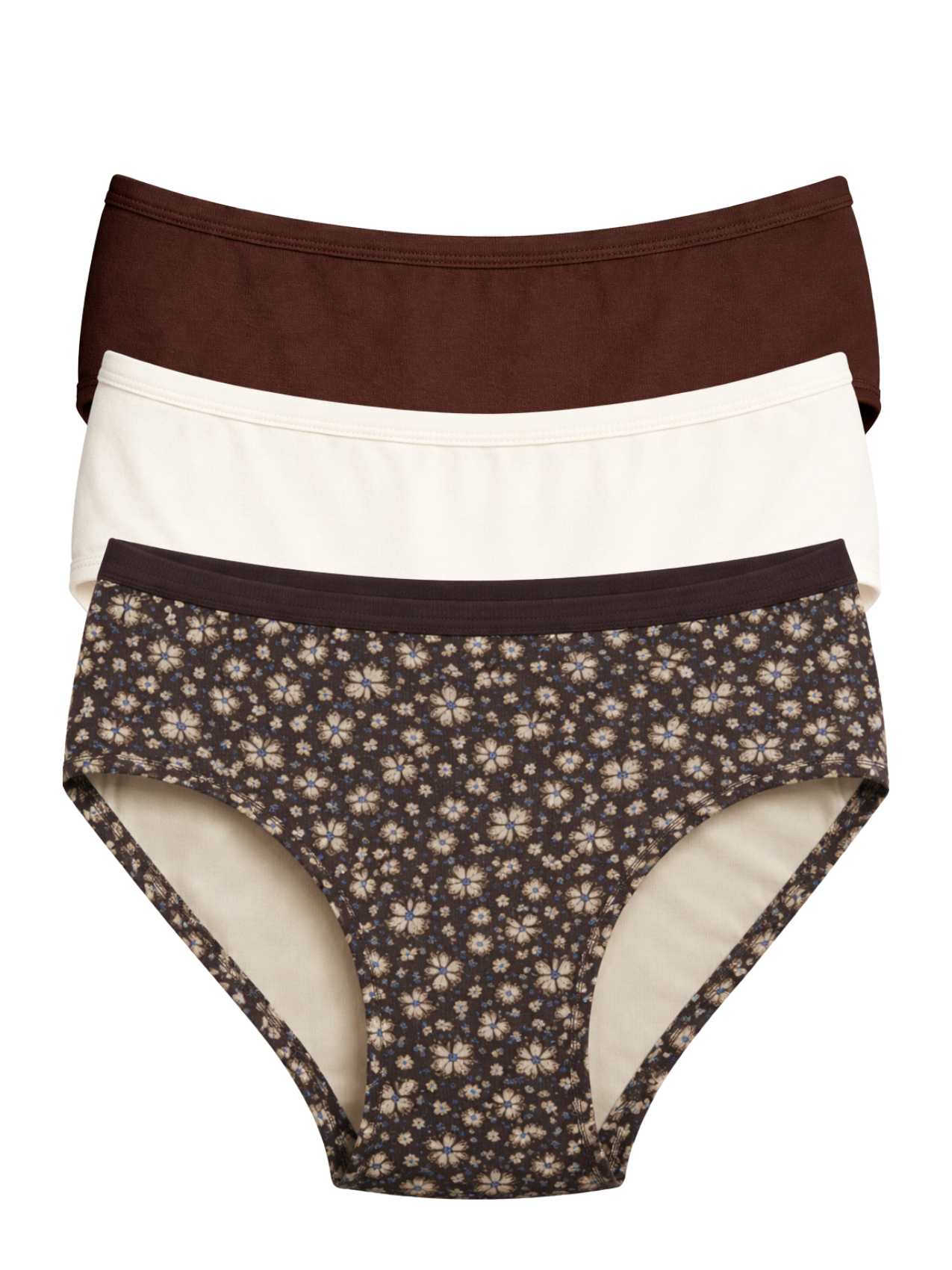 Mid Waist Hipster Panty With Outer Elastic Bundle Of 3 (Coffee|Cream|Brown)