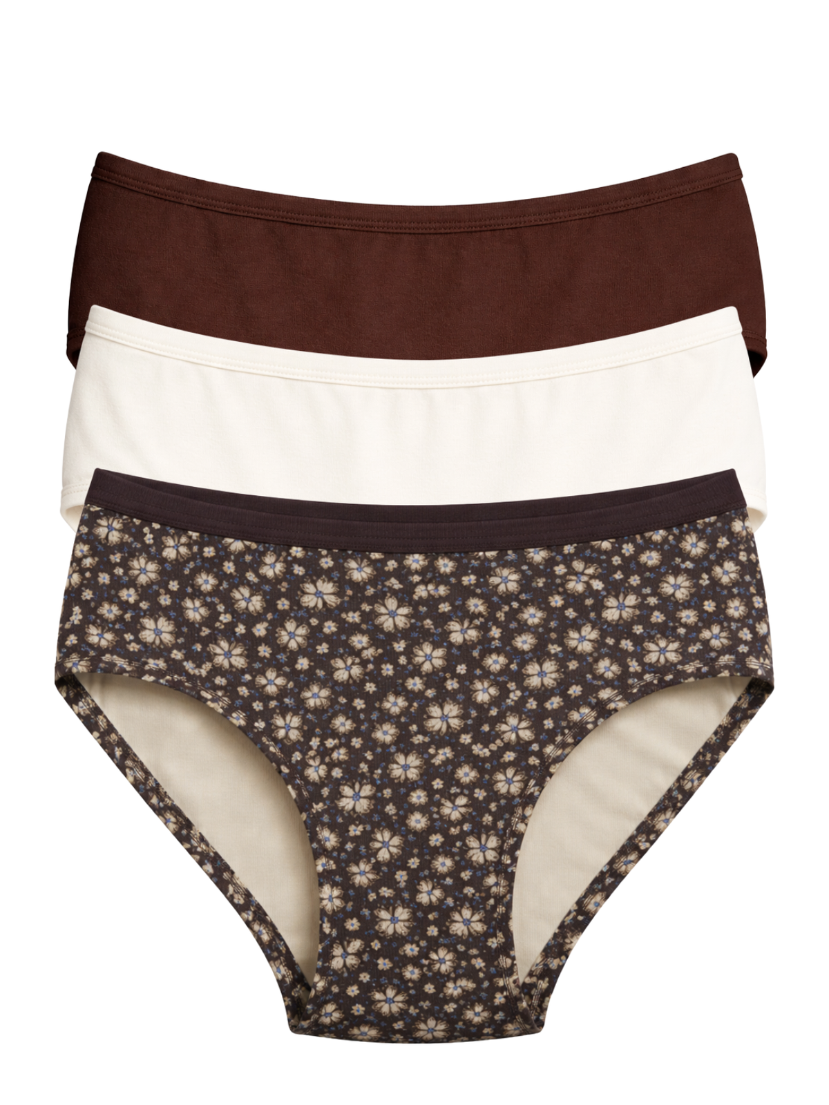 Mid Waist Hipster Panty With Outer Elastic Bundle Of 3 (Coffee|Cream|Brown)