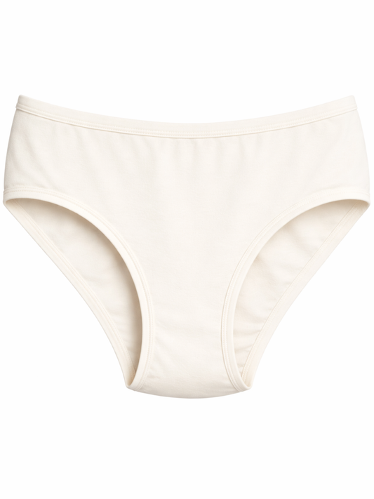 Mid Waist Hipster Panty With Outer Elastic - Cream