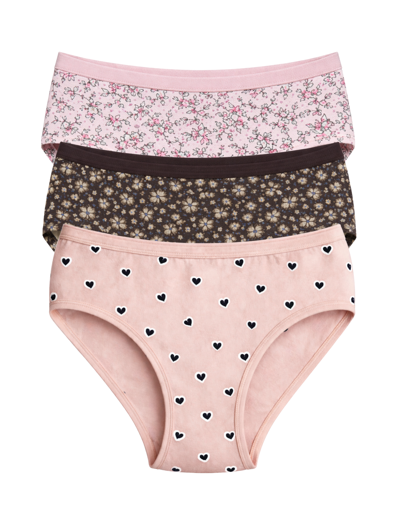 Mid Waist Hipster Panty With Outer Elastic Bundle Of 3 (Printed: Pink|Brown|Peach)