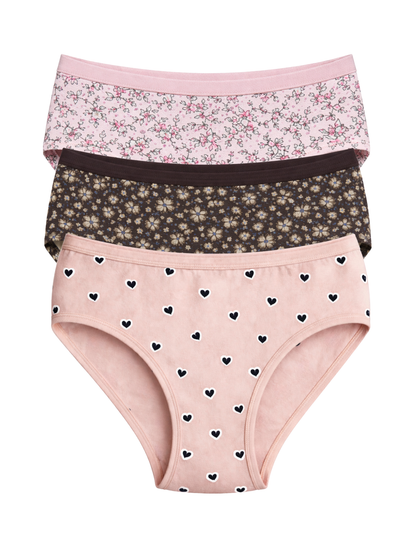 Mid Waist Hipster Panty With Outer Elastic Bundle Of 3 (Printed: Pink|Brown|Peach)
