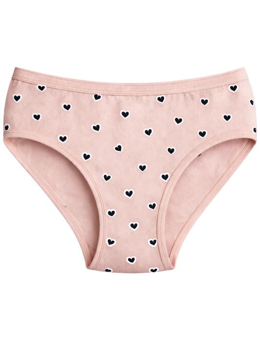 Mid Waist Hipster Panty With Outer Elastic - Peach Heart Printed