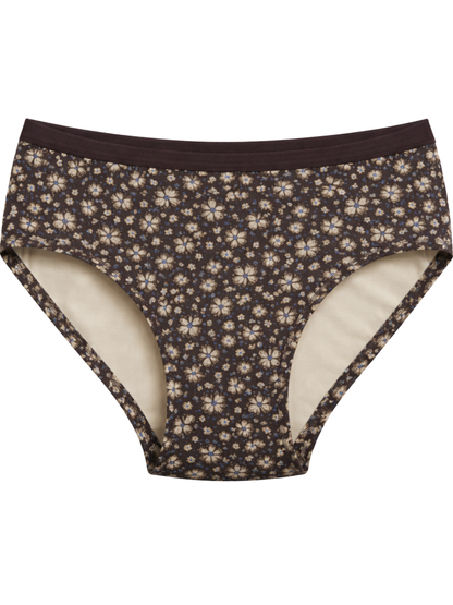 Mid Waist Hipster Panty With Outer Elastic - Dark Brown Floral Printed