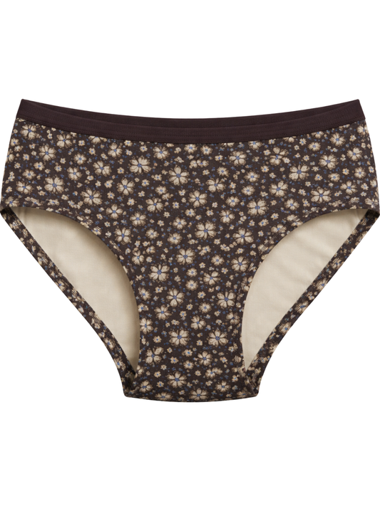 Mid Waist Hipster Panty With Outer Elastic - Dark Brown Floral Printed