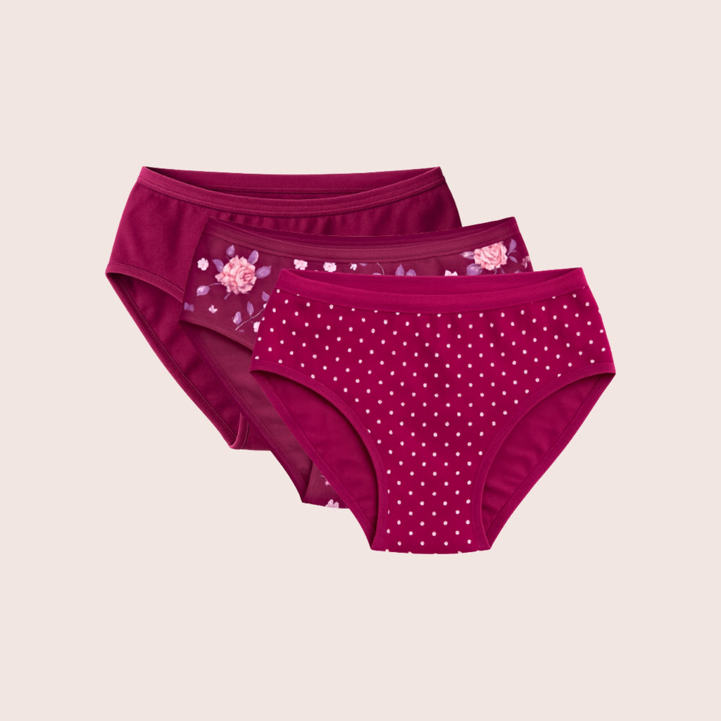 Munns & Mars Womens Cotton Printed Mid Waist Hipster Panty Pack of 3