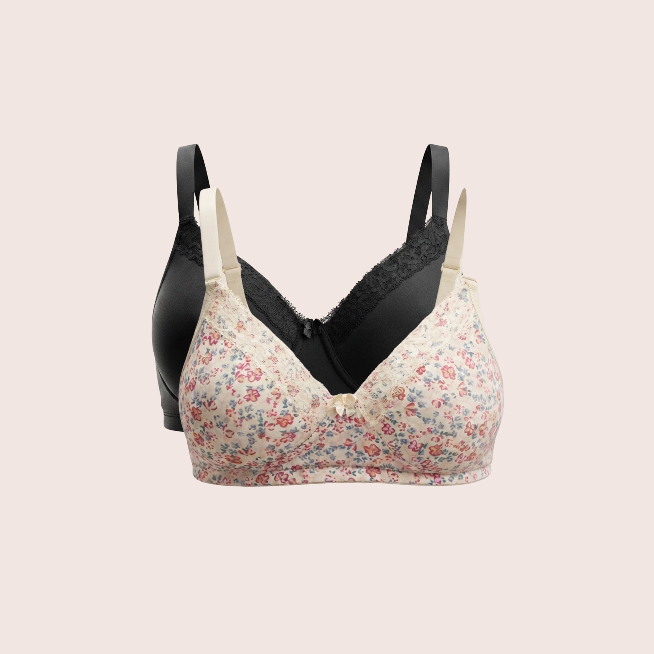 Munns & Mars Womens Cotton Lightly Padded T-Shirt Bra Plain and with Lace -  Pack of 2