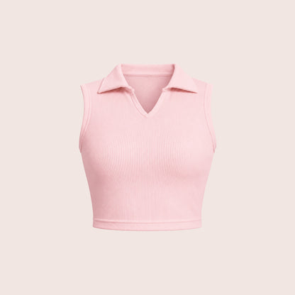 Munns & Mars Womens Casual Wear Ribbed Polo Tank Top