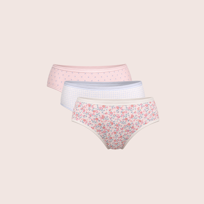 Munns & Mars Womens Cotton Printed Mid Waist Hipster Panty Pack of 3