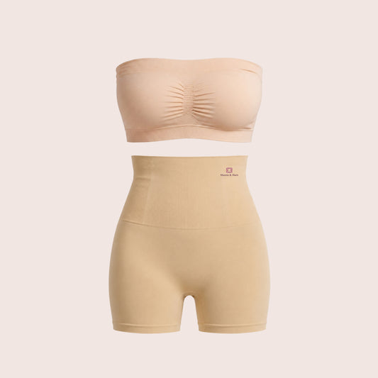 Munns & Mars Bundle of Seamless Non-Padded Tube Bra And Tummy & Thigh Shorts