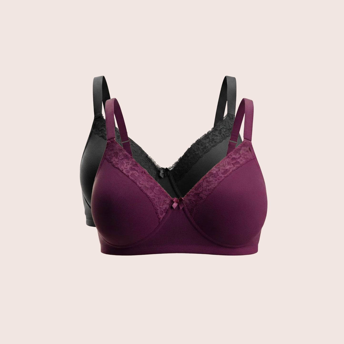 Munns & Mars Womens Cotton Lightly Padded T-Shirt Bra Plain and with Lace -  Pack of 2