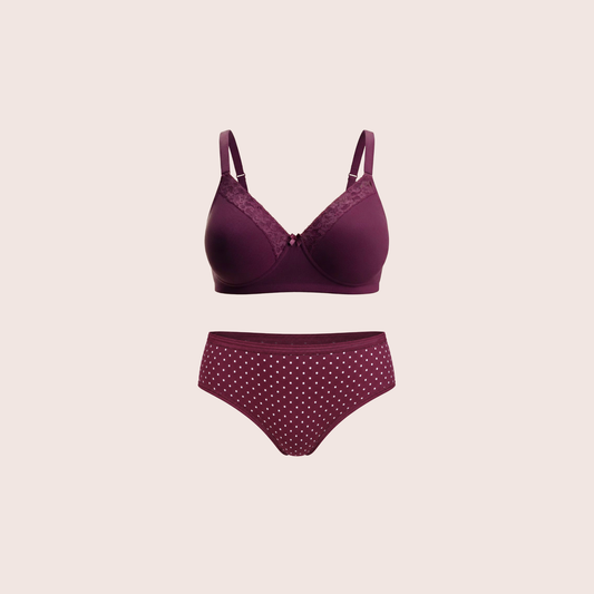 Munns & Mars Lingeries Set- T-shirt Bra & Mid Waist Hipster Panty with Outer Elastic