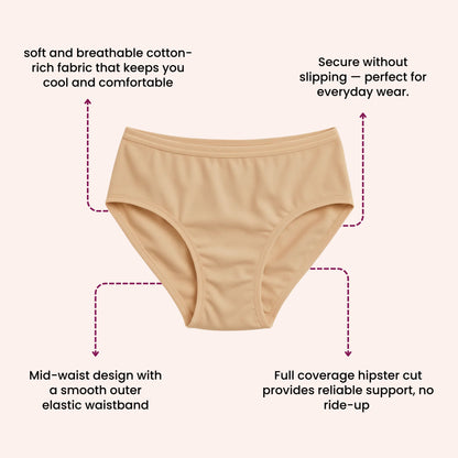 Mid Waist Hipster Panty With Outer Elastic - Peach Heart Printed