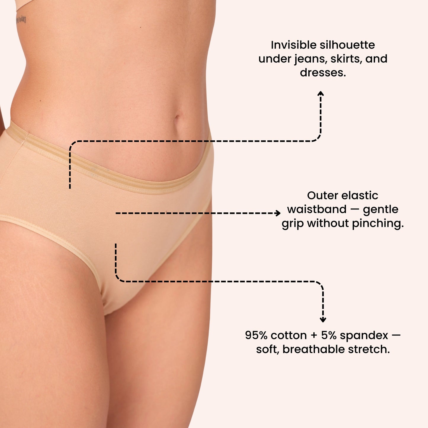 Mid Waist Hipster Panty With Outer Elastic - Peach Heart Printed