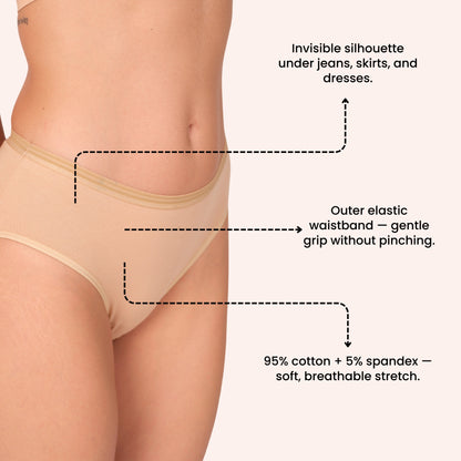 Mid Waist Hipster Panty With Outer Elastic - Peach Heart Printed