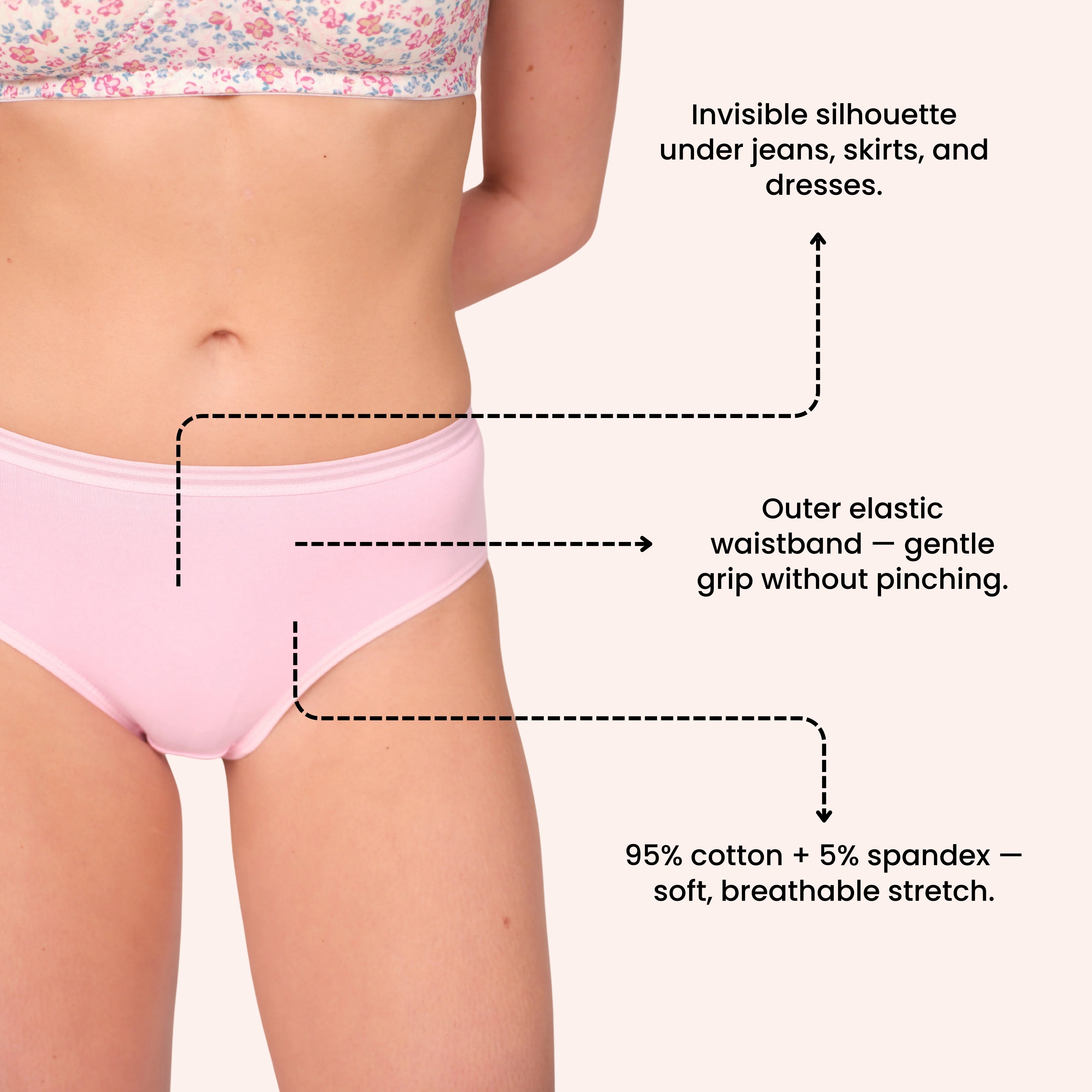 Mid Waist Hipster Panty With Outer Elastic- Baby Pink