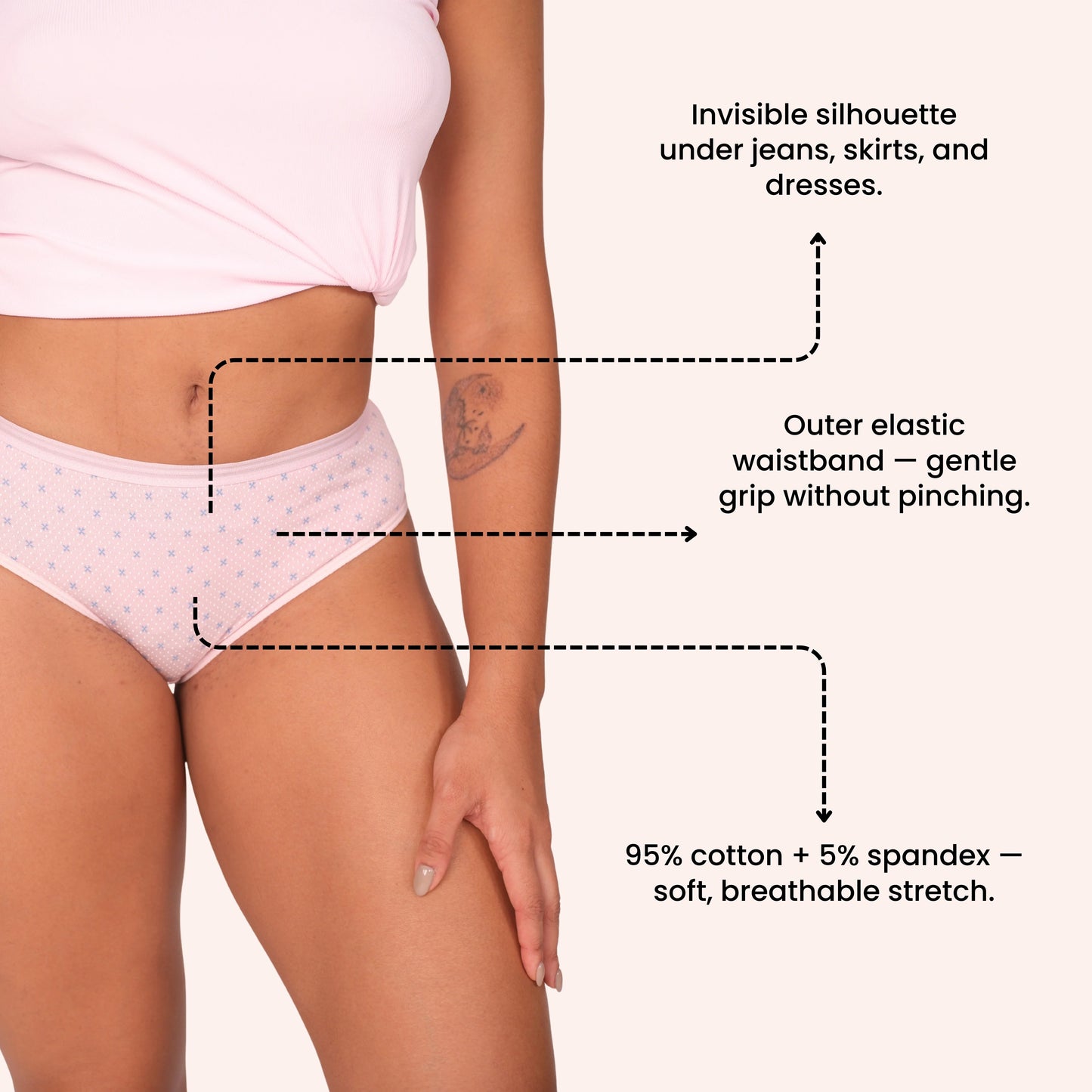 Mid Waist Hipster Panty (Outer Elastic-Printed)