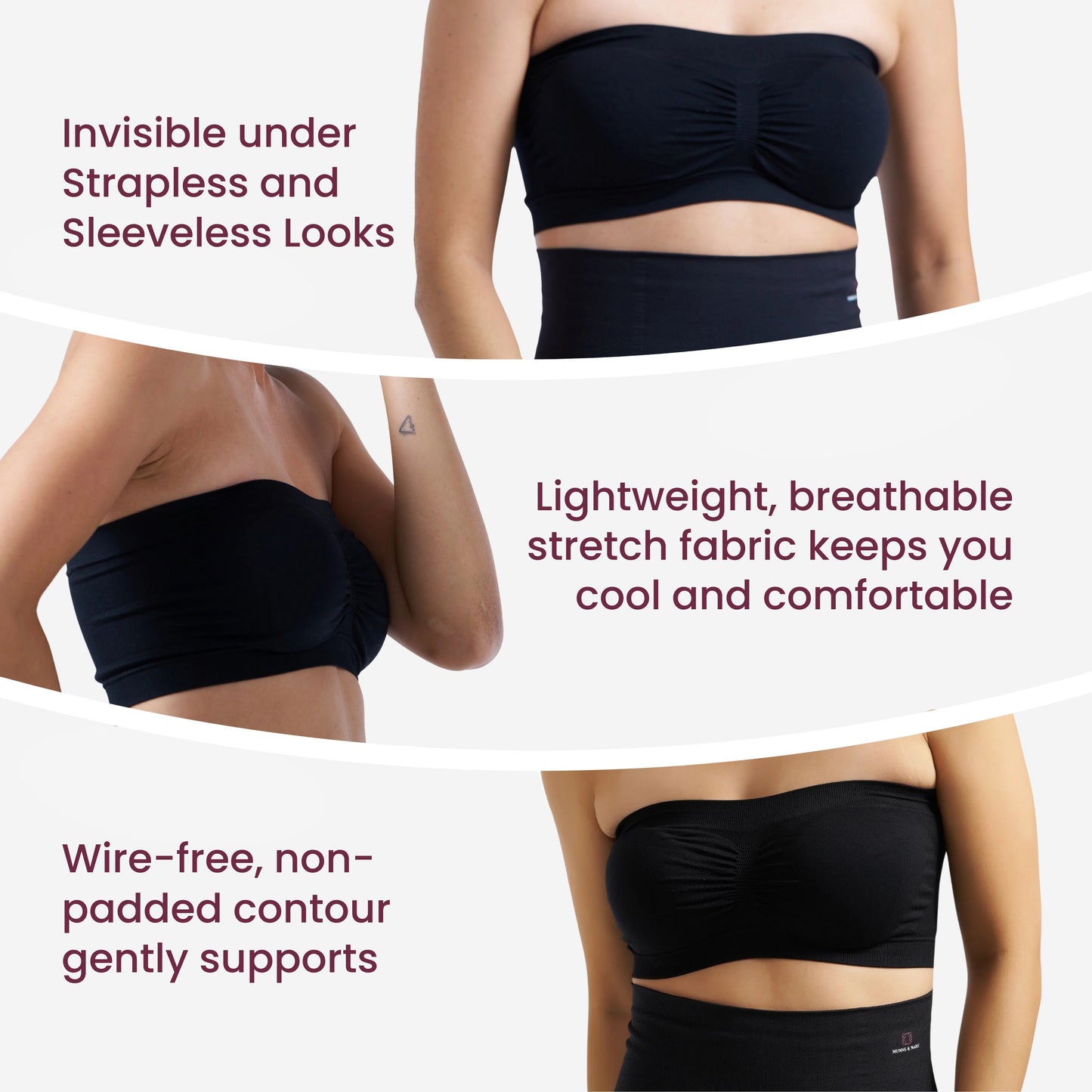 Munns & Mars Seamless Non-Padded Tube Bra - Black