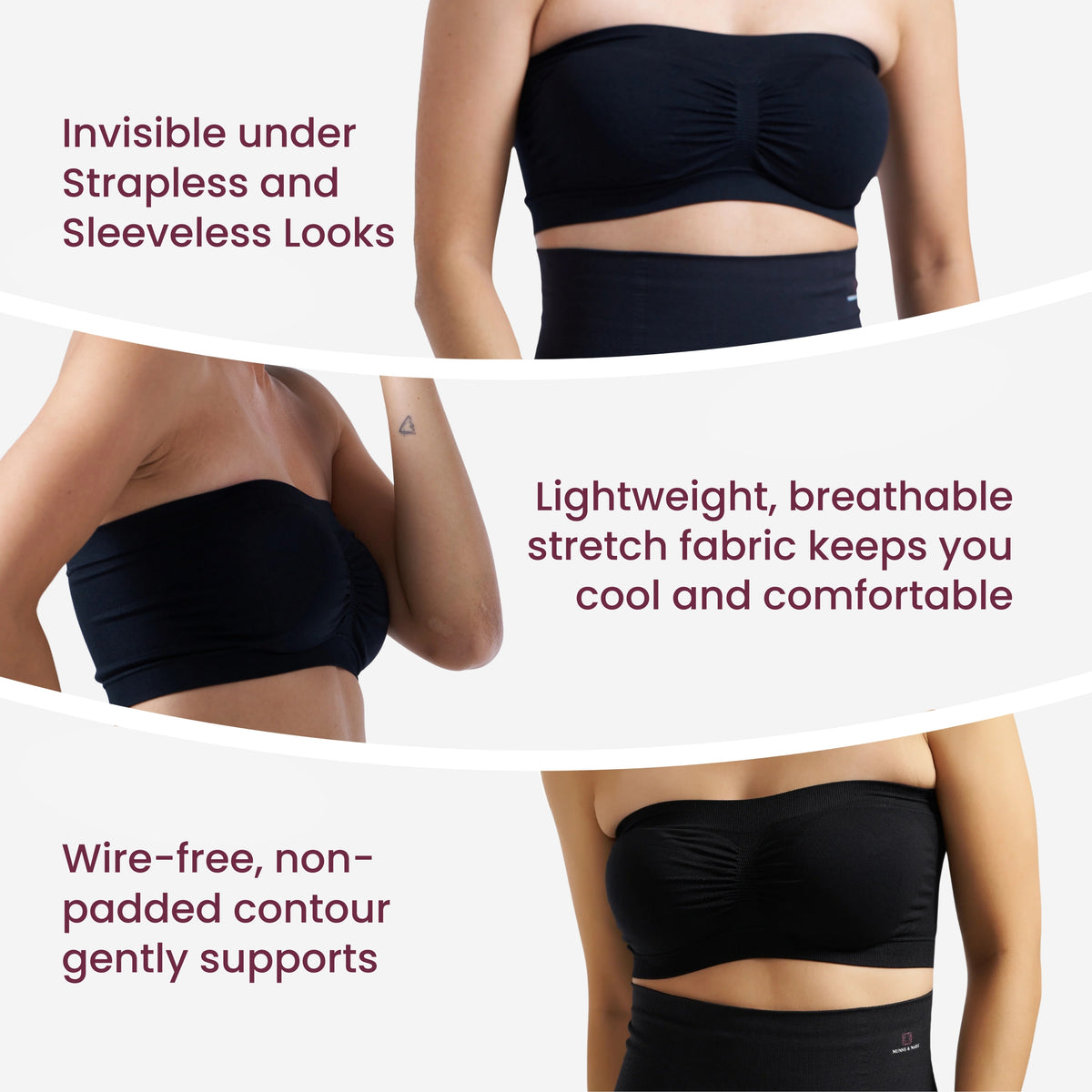 Munns & Mars Seamless Non-Padded Tube Bra - Black