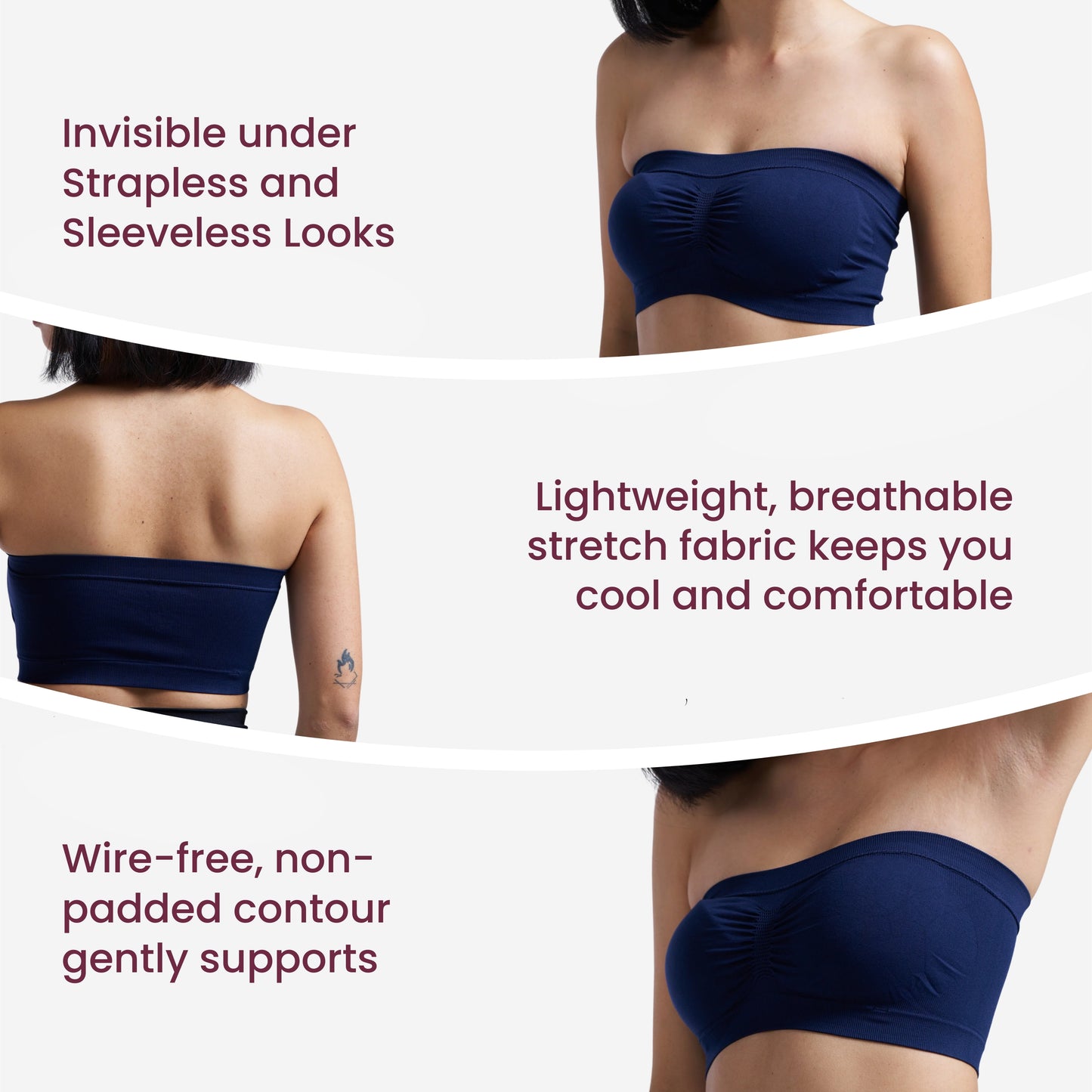 Munns & Mars Seamless Non-Padded Tube Bra - Navy Blue
