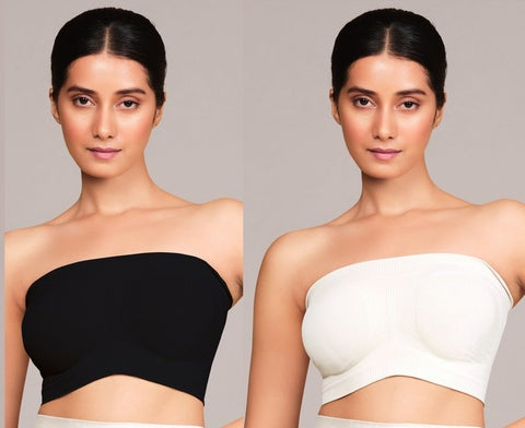 Munns & Mars Bundle of Trendy Seamless Non-Padded Tube Bra- Black And White