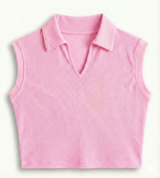 Munns & Mars Casual Tank Top Polo Neck - Pink