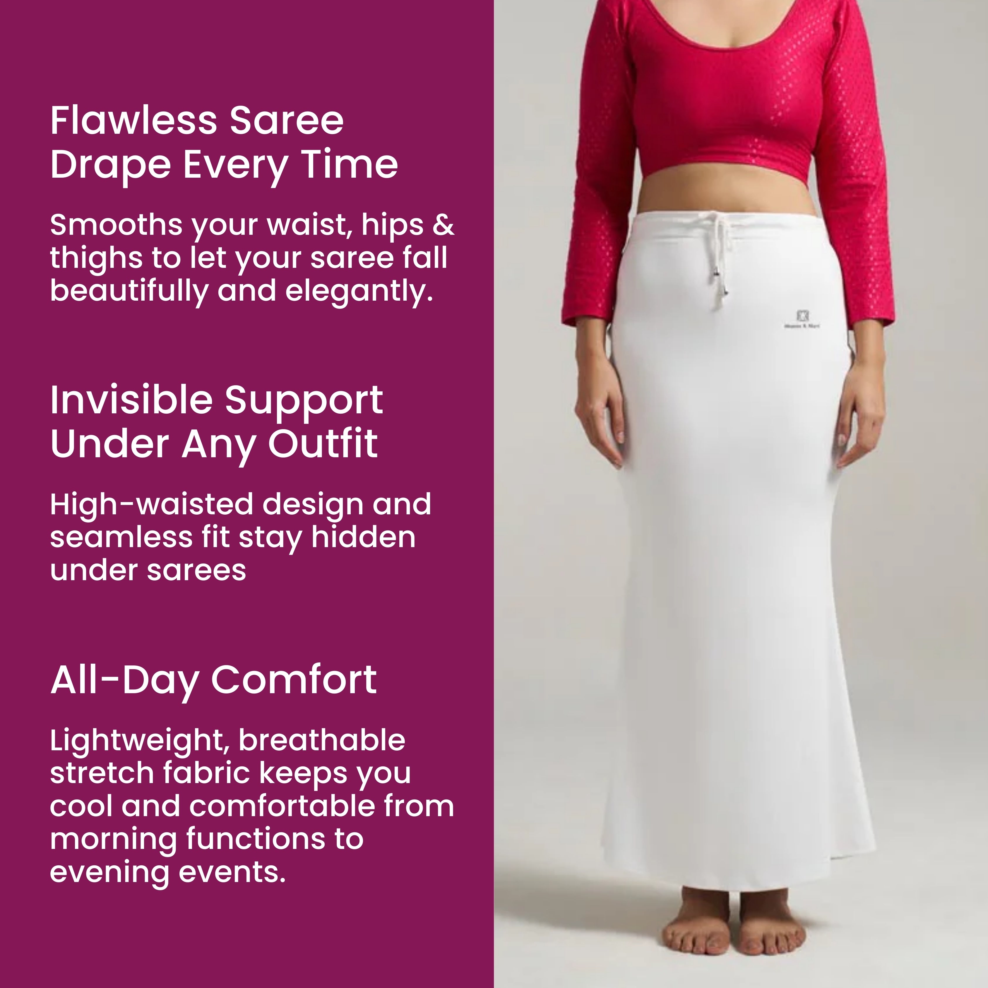 Munns & Mars Saree Shapewear Polyester Fish Cut - White