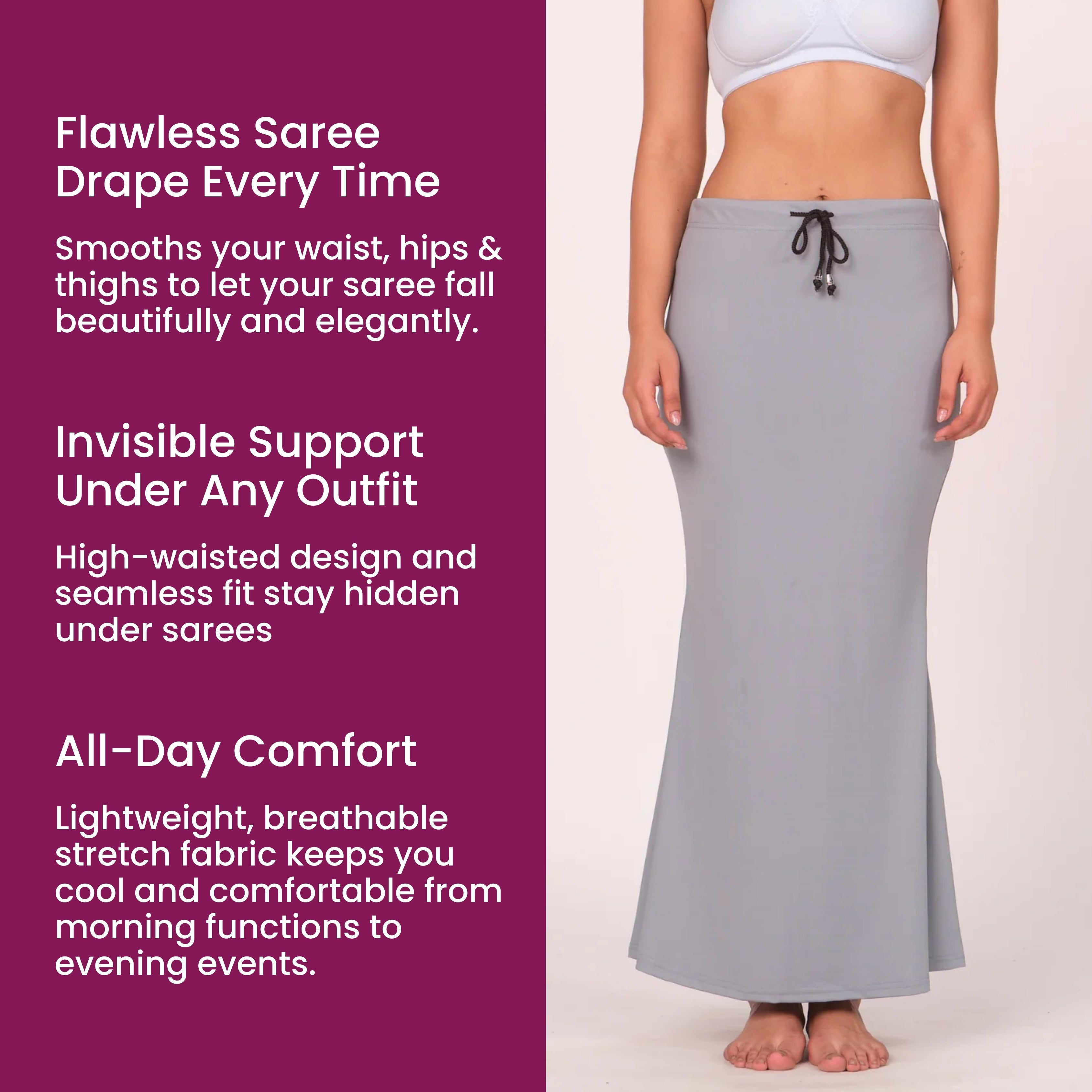 Munns & Mars Saree Shapewear Polyester Fish Cut - Grey