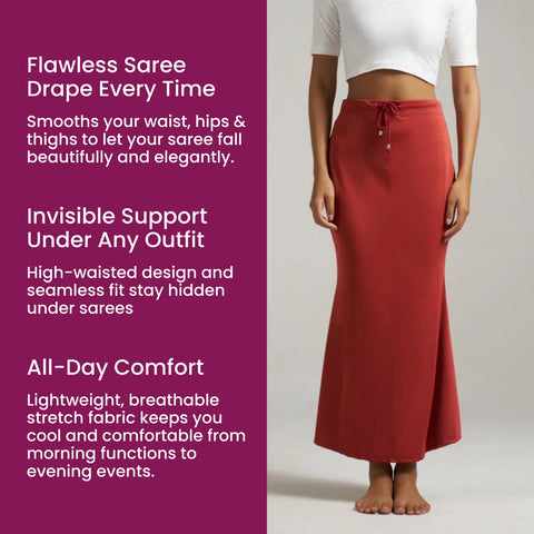 Munns & Mars Saree Shapewear Polyester Fish Cut - BrickRed