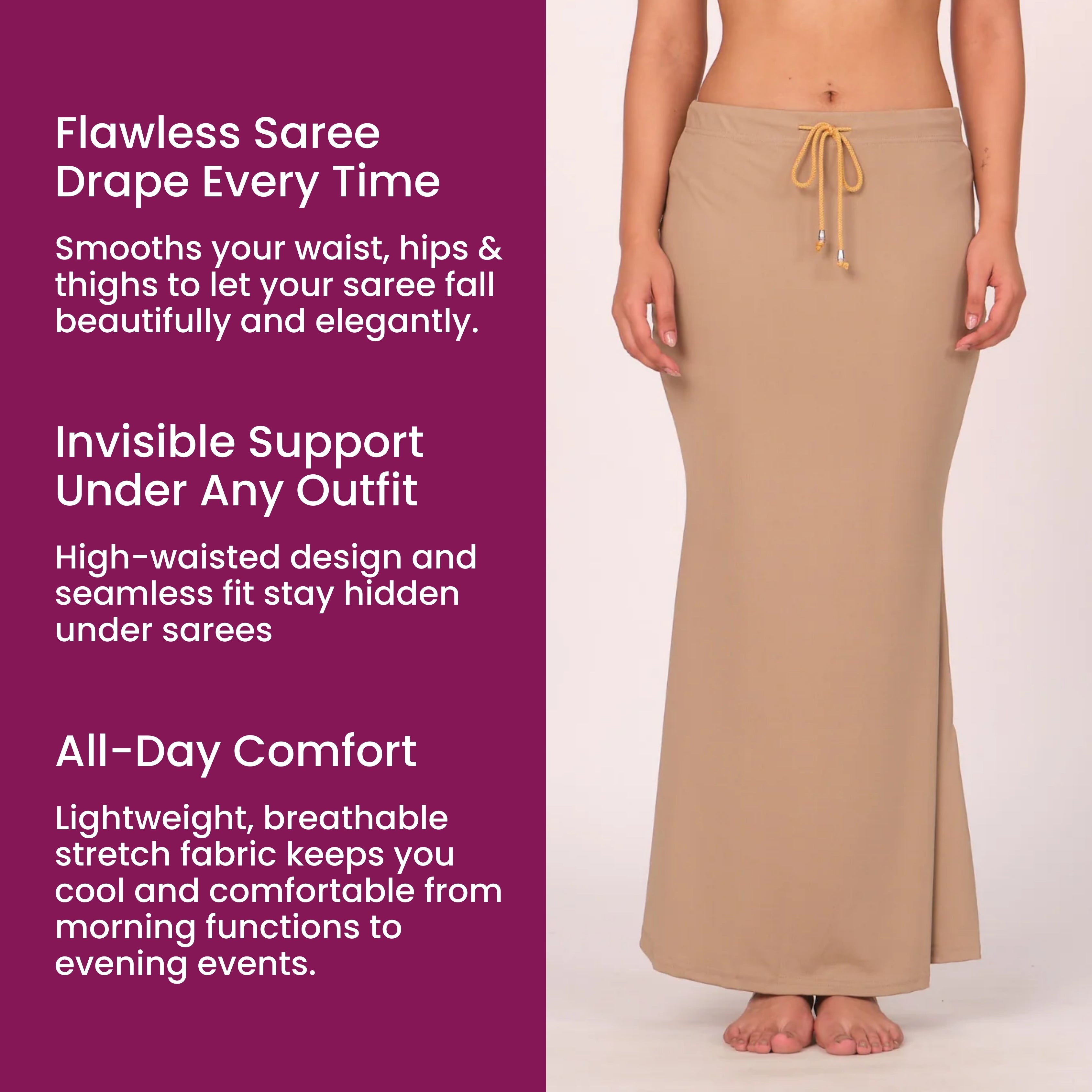 Munns & Mars Saree Shapewear Polyester Fish Cut - Chiku