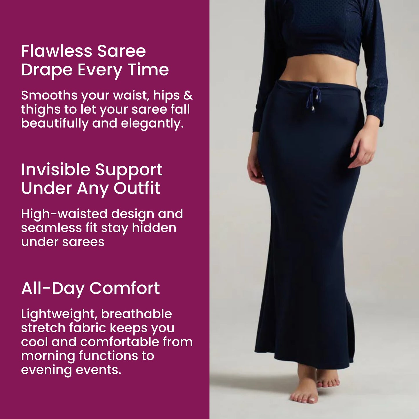 Munns & Mars Saree Shapewear Polyester Fish Cut - NavyBlue