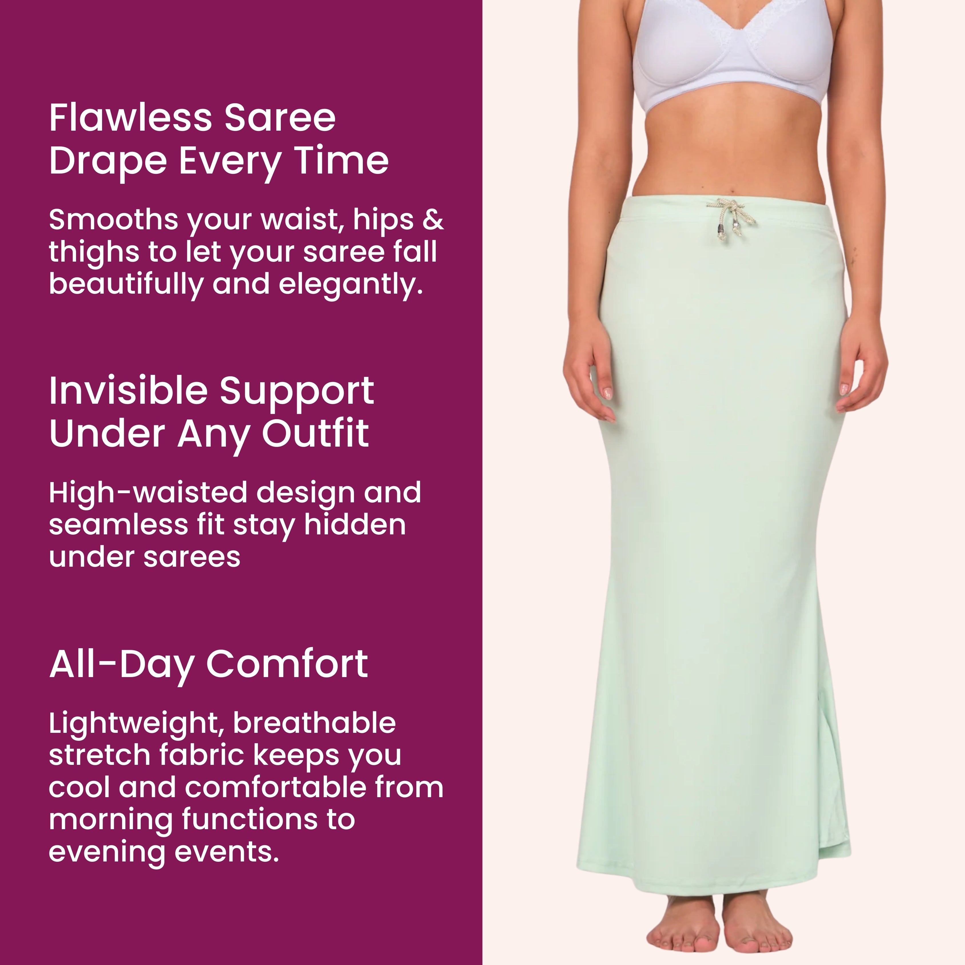 Munns & Mars Saree Shapewear Polyester Fish Cut - SeaGreen