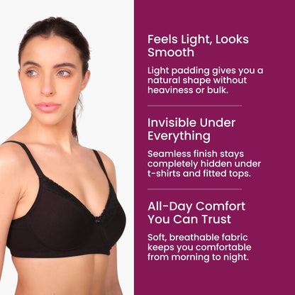 Munns & Mars Lingeries Set- T-shirt Bra (Black) & Full Coverage Panty (Beige)